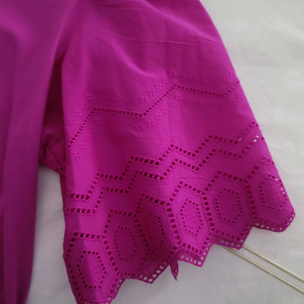 NEW Banana Republic Pink Embroidered Puff Sleeve Blouse - Picture 3 of 8